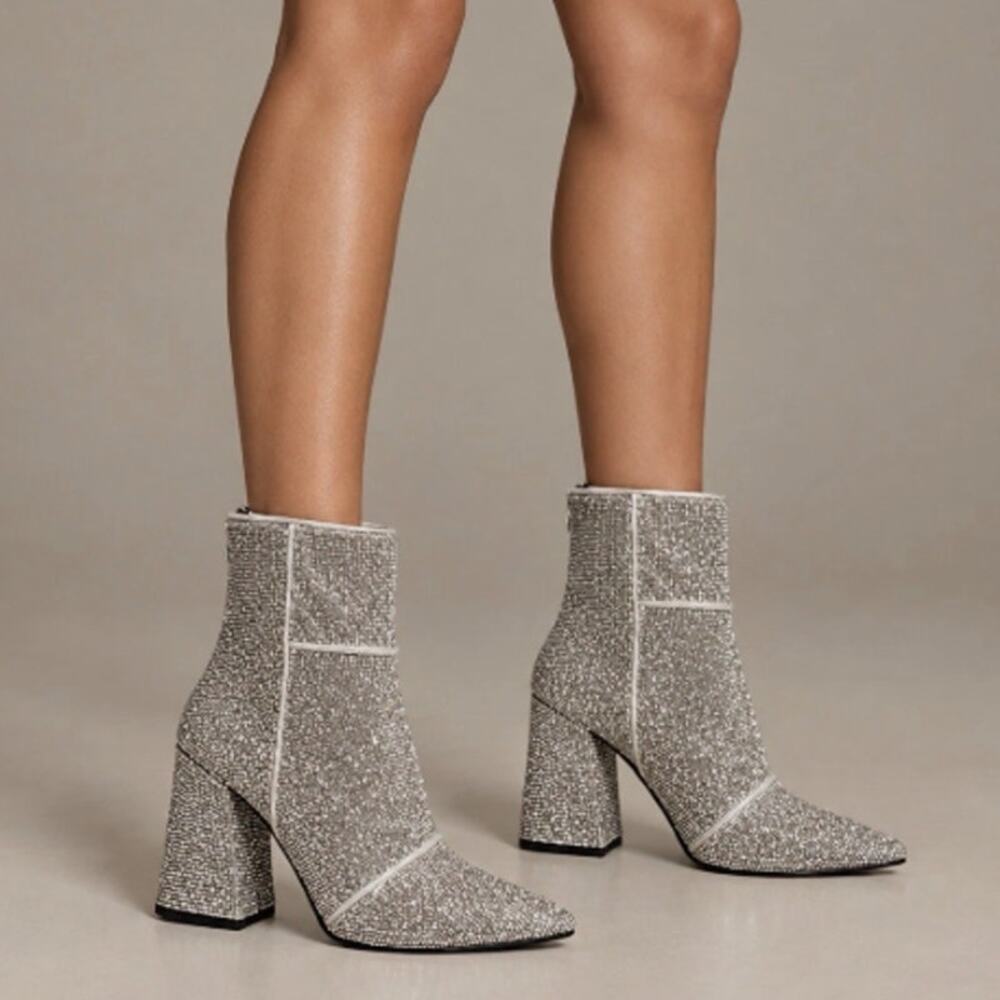 NEW A New Day Women's Ankle Boots Block Heel Glittery - Silver Size 8